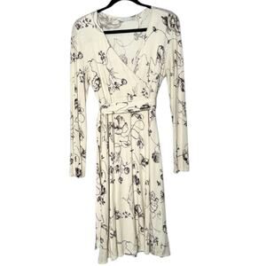 Jules & Jim Floral Wrap Dress - Ivory and Black Long Sleeve - S